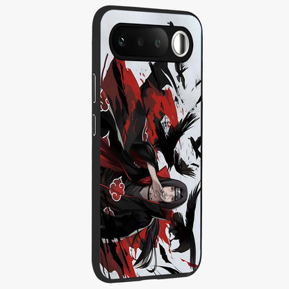 Crimson Crow Illusion Glass Case upright view showcasing striking crow illusion artwork with intense crimson theme.