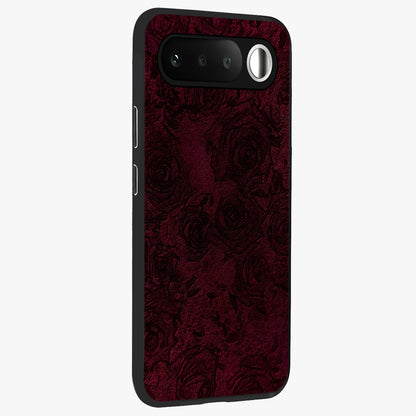 Crimson Fade Flow Glass Case upright view showcasing dynamic crimson flow artwork with stylish abstract theme.