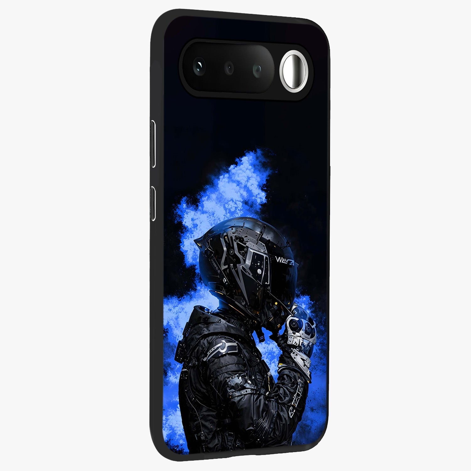 Cyber Sentinel Protocol Glass Case upright view showcasing advanced cyber sentinel artwork with futuristic tech theme.