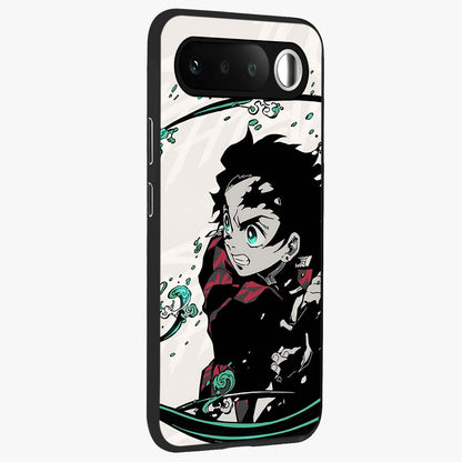 Demon Slayer Glass Case upright view showcasing powerful anime artwork with intense warrior theme.