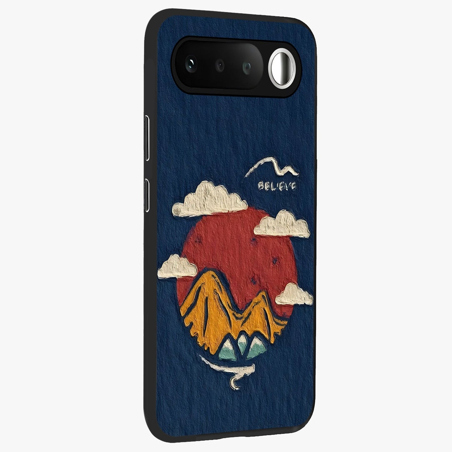 Dream Beyond Mountains Glass Case upright view showcasing beautiful mountain scenery with inspirational nature theme.