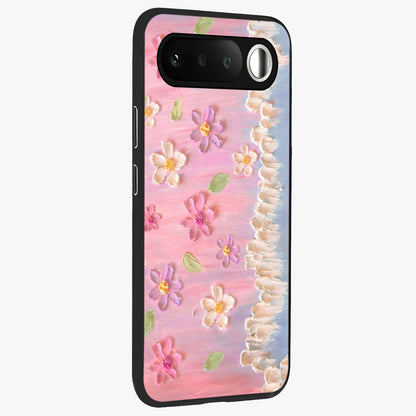 Dreamy Painted Garden Glass Case upright view showcasing vibrant floral garden artwork with artistic nature theme.