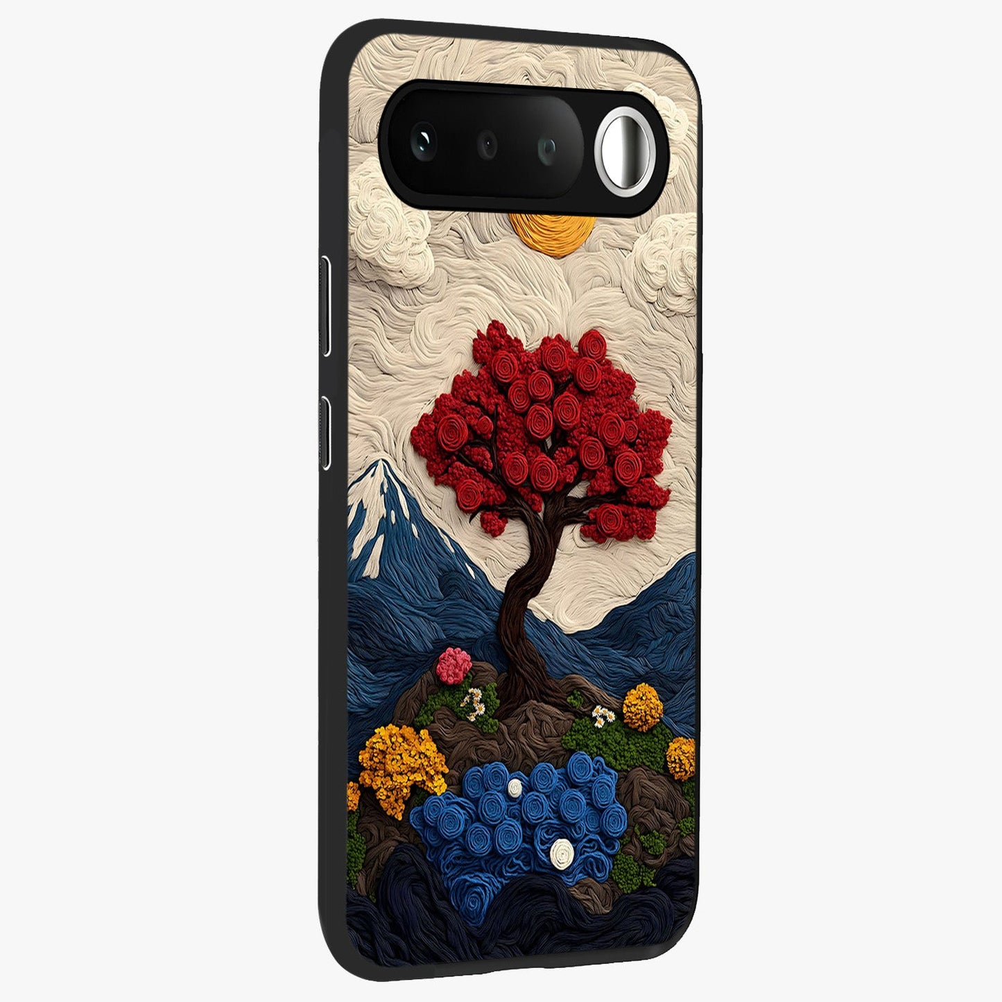 Eternal Nature Tapestry Glass Case upright view showcasing elegant nature tapestry design with decorative style.