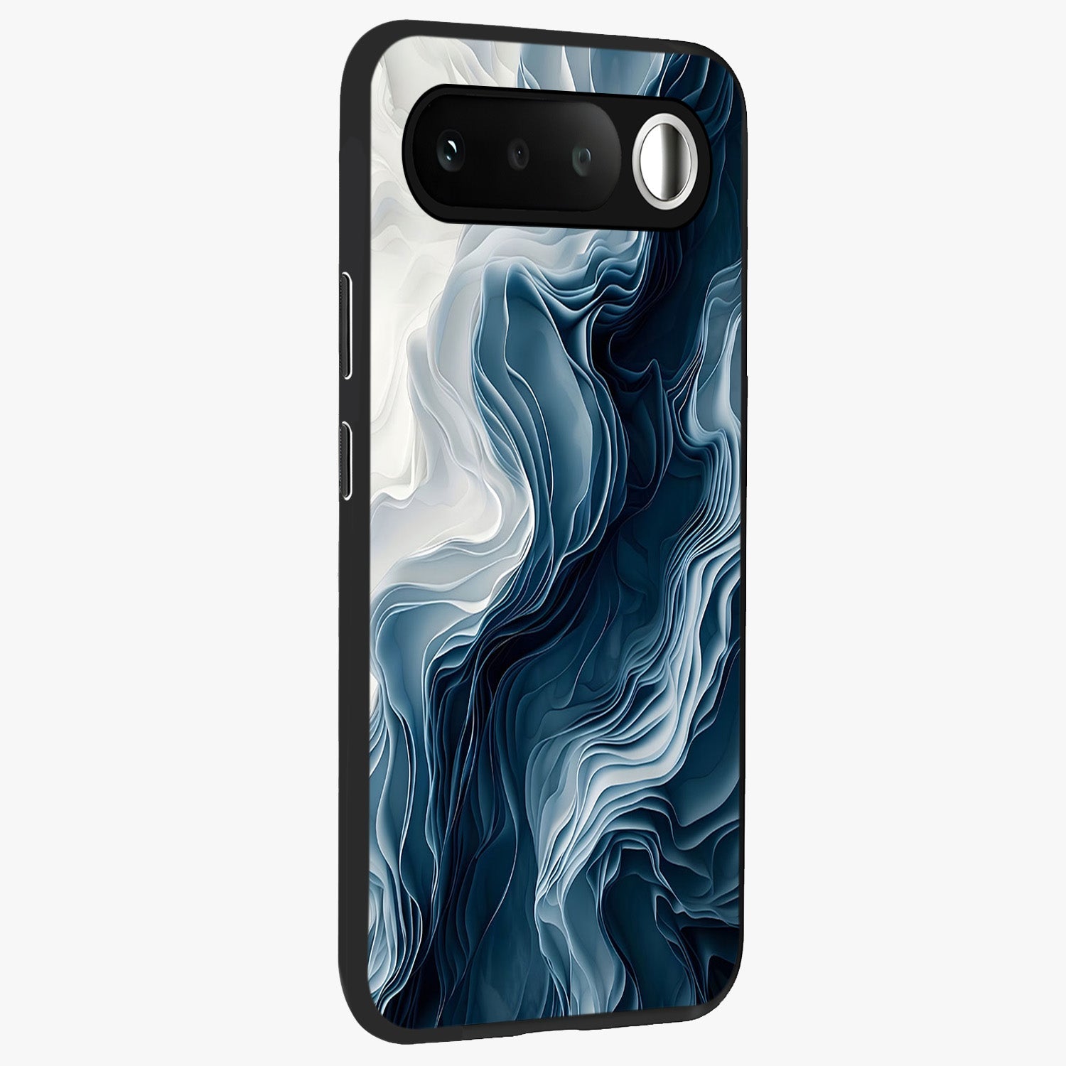 Ethereal Paper Marble Glass Case upright view showcasing smooth marble artwork with refined minimalist theme.
