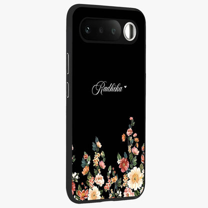 Floral Design With a Custom Personalized Name Glass Case upright view showcasing delicate floral artwork with personalized aesthetic style.