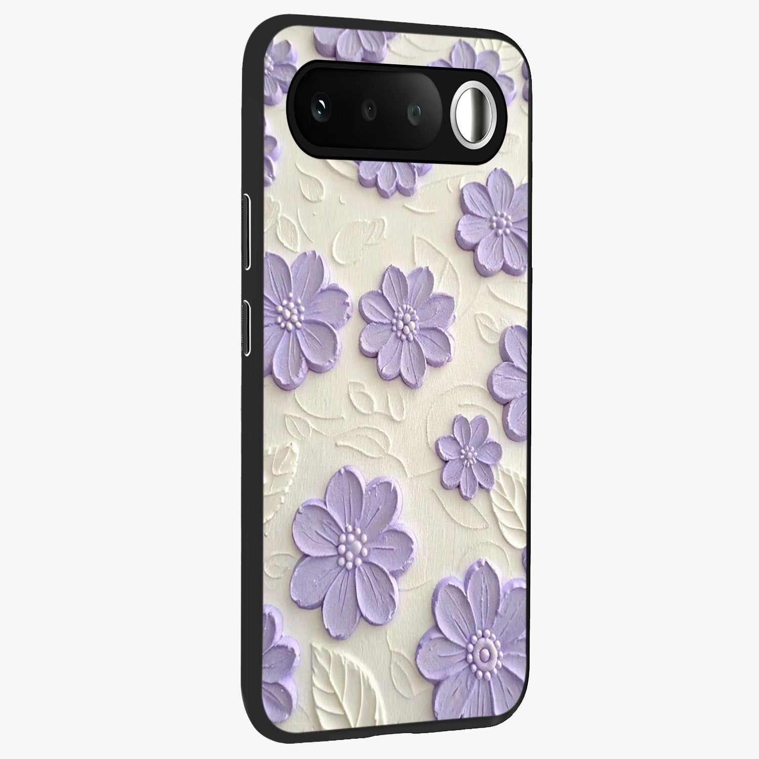 Floral Wall Art With Purple Flowers Glass Case upright view showcasing elegant purple flower artwork with decorative floral theme.