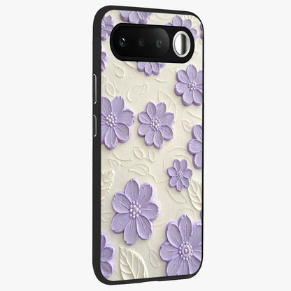 Floral Wall Art With Purple Flowers Glass Case upright view showcasing elegant purple flower artwork with decorative floral theme.