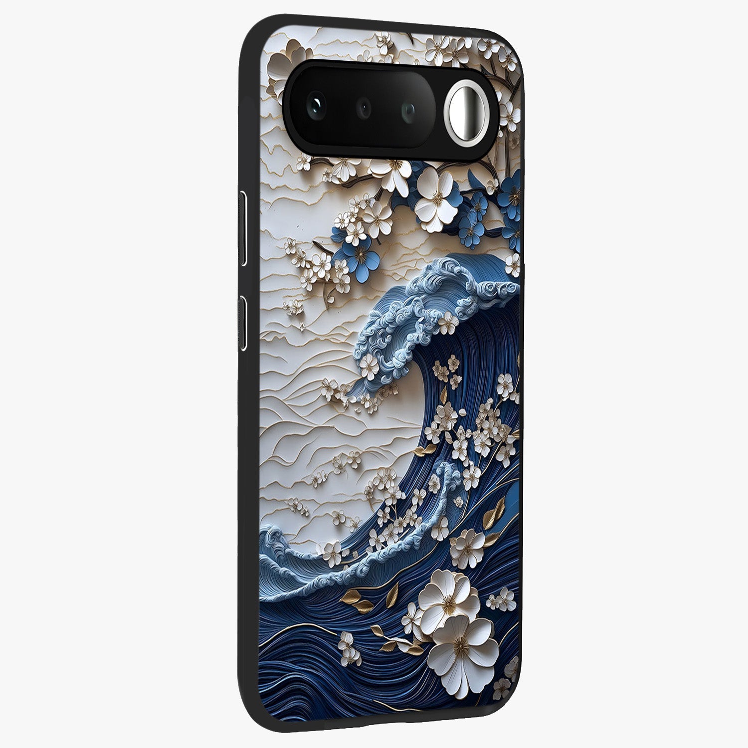 Floral Wave Origami Glass Case upright view showcasing creative floral origami artwork with artistic decorative theme.