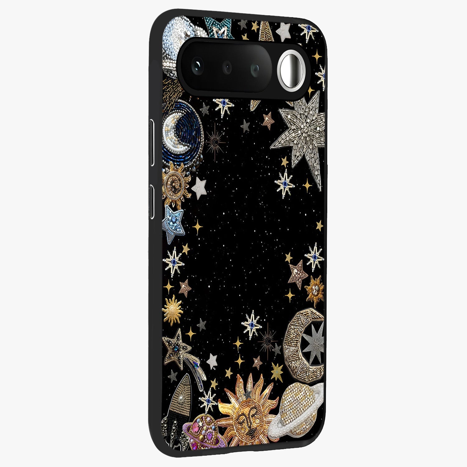 Galactic Jewel Stars Glass Case upright view showcasing glittering star jewel artwork with vibrant galaxy theme.
