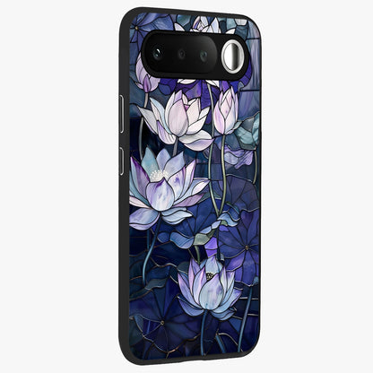 Gloss Petal Rush Glass Case upright view showcasing dynamic floral petal artwork with modern botanical theme.