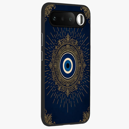 Golden Celestial Charm Glass Case upright view showcasing radiant celestial artwork with elegant golden theme.