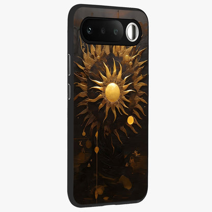 Golden Sun Majesty Glass Case upright view showcasing haunting graveyard artwork with dramatic dark theme.