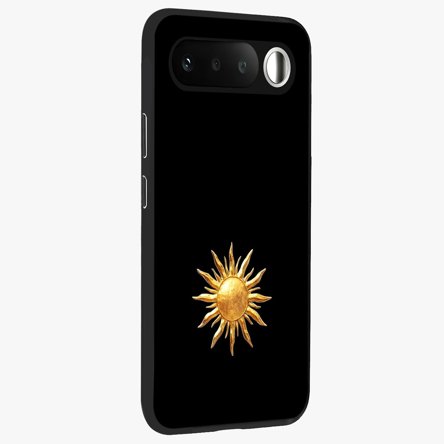 Golden Sun Minimalism Glass Case upright view showcasing haunting graveyard artwork with dramatic dark theme.
