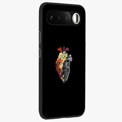 Heart With Flowers Glass Case upright view showcasing decorative heart and floral artwork with sweet romantic theme.