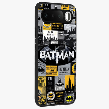 Knight Gotham Rise Glass Case upright view showcasing bold vigilante themed artwork with gothic city vibe.