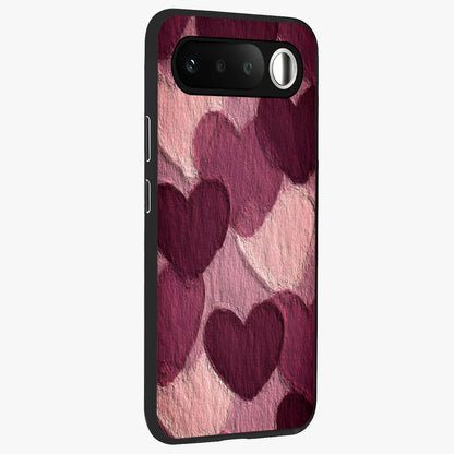 Layered Paper Hearts Glass Case upright view showcasing decorative layered heart artwork with sweet love theme.