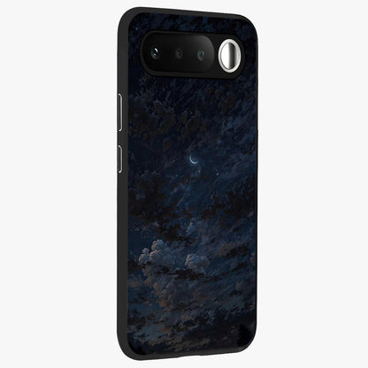 Lunar Veil Silence Glass Case upright view showcasing calm moon themed artwork with serene night atmosphere.