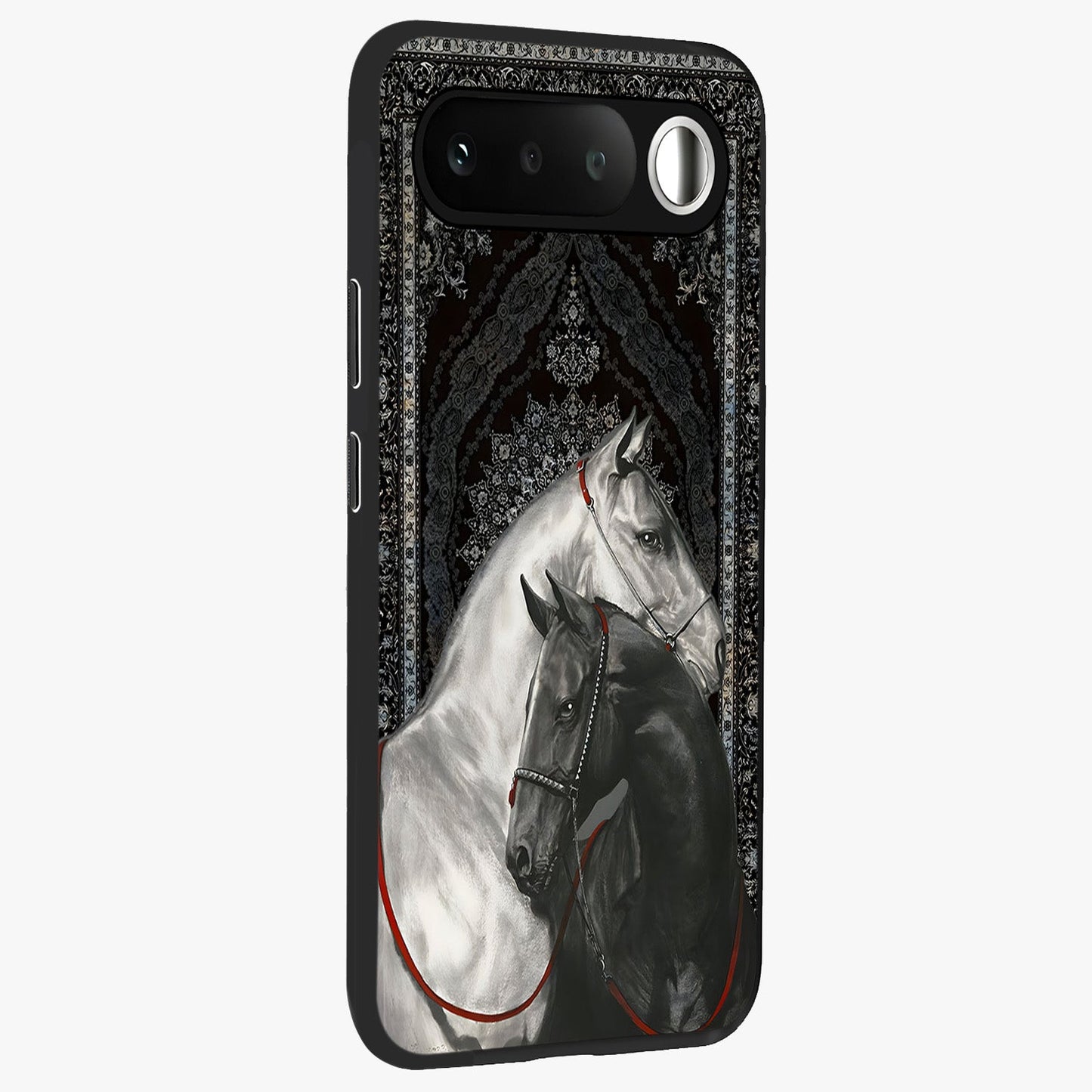 Majestic Ride Legacy Glass Case upright view showcasing dynamic ride inspired artwork with modern automotive theme.