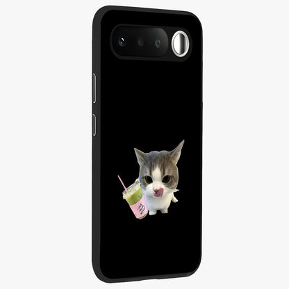 Matcha Cat Style Glass Case upright view showcasing charming cat artwork with cozy aesthetic theme.