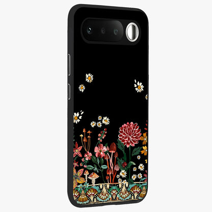 Midnight Bloom Pattern Glass Case upright view showcasing decorative floral artwork with deep night themed palette.