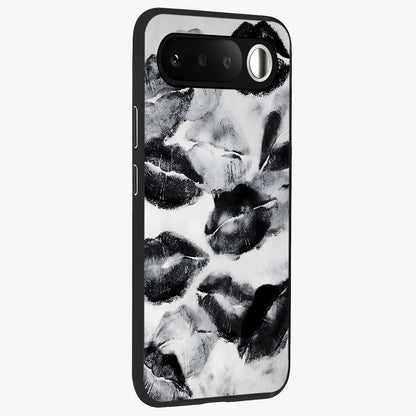 Midnight Kiss Marks Glass Case upright view showcasing stylish kiss mark artwork with trendy romantic theme.