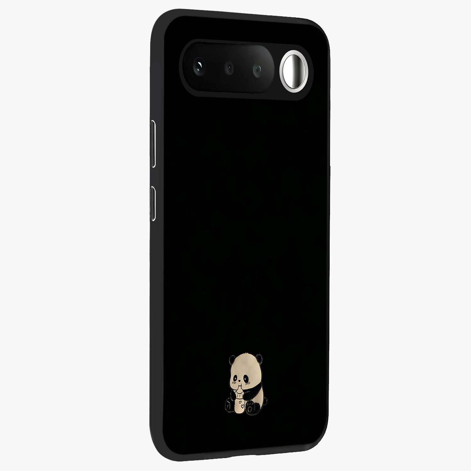 Midnight Panda Love Glass Case upright view showcasing charming panda artwork with playful romantic theme.