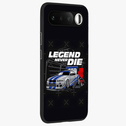 Midnight Racing Legacy Glass Case upright view showcasing powerful racing artwork with modern sports theme.