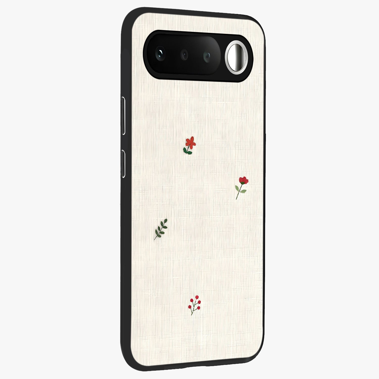 Minimalistic Blue With White Flower Pattern Glass Case upright view showcasing clean white flower artwork with calming blue theme.