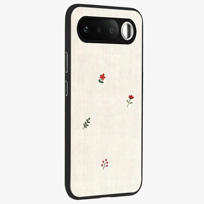 Minimalistic Blue With White Flower Pattern Glass Case upright view showcasing clean white flower artwork with calming blue theme.