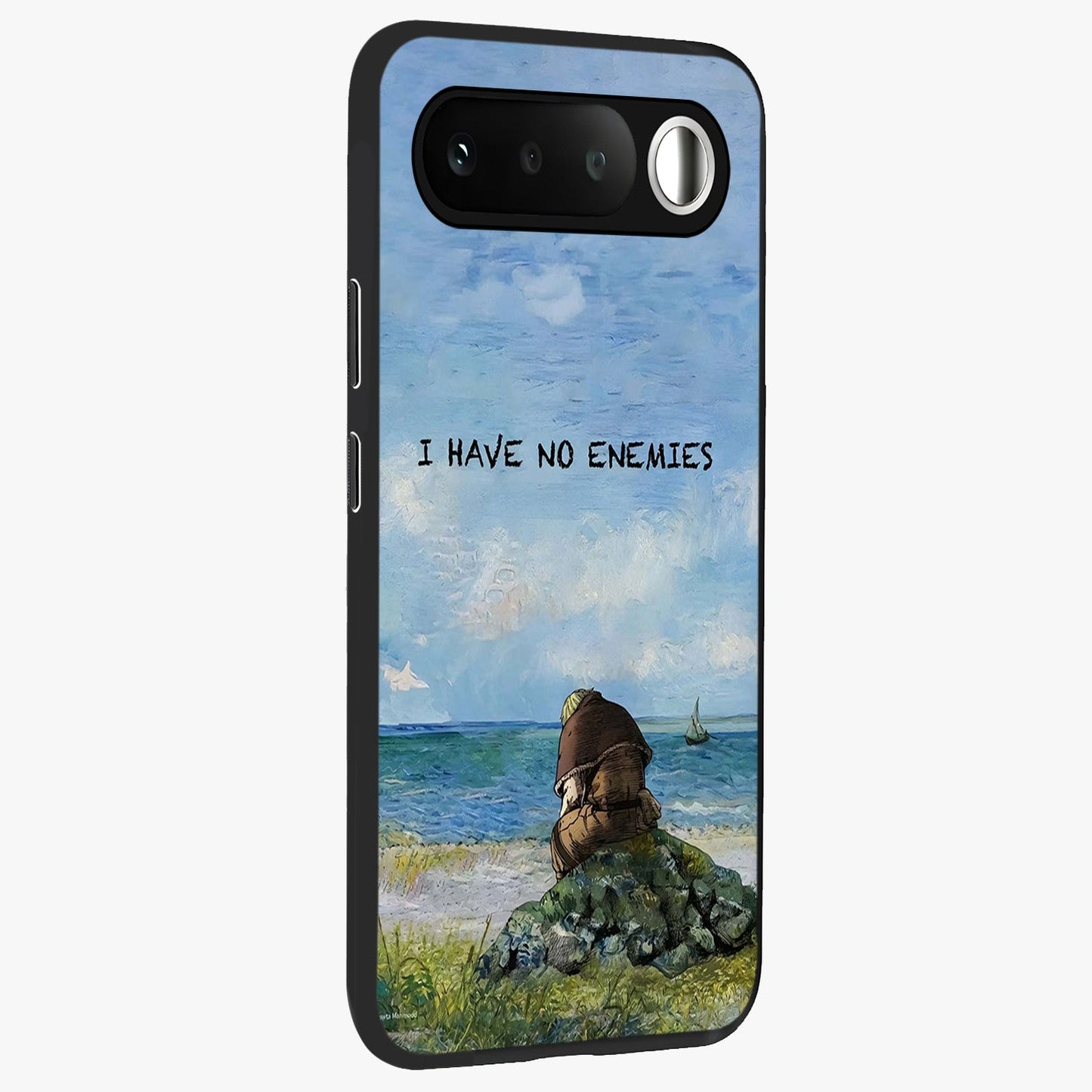 Peace Beyond War Glass Case upright view showcasing powerful peace symbol artwork with inspirational theme.