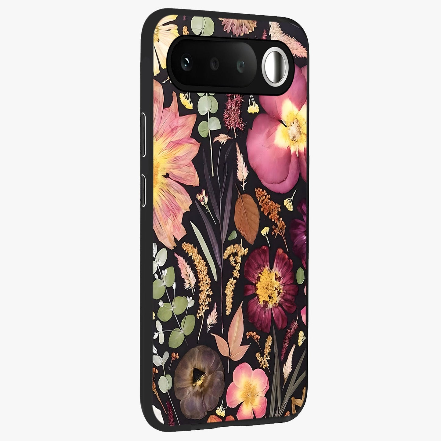 Petal Dream Tapestry Glass Case upright view showcasing detailed floral tapestry artwork with artistic nature theme.