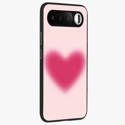 Pink Aura Heart Glass Case upright view showcasing romantic heart artwork with soft pastel theme.