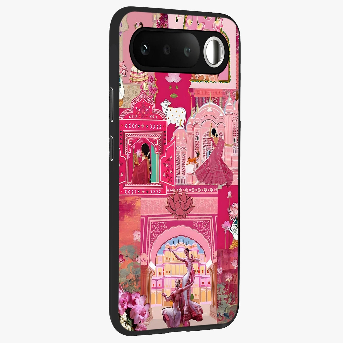 Pink Palace Muse Glass Case upright view showcasing artistic palace artwork with graceful royal theme.