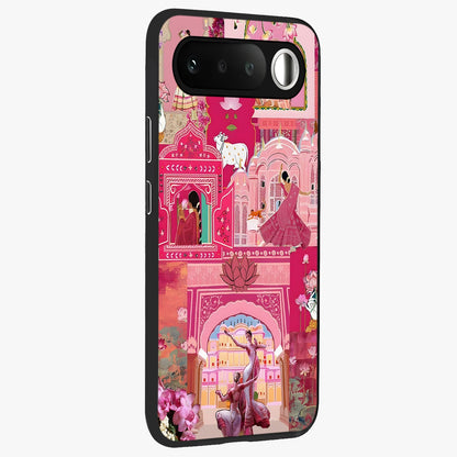 Pink Palace Muse Glass Case upright view showcasing artistic palace artwork with graceful royal theme.
