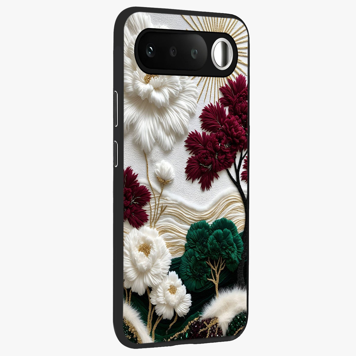 Radiant Bloom Elegance Glass Case upright view showcasing decorative flower artwork with refined botanical theme.