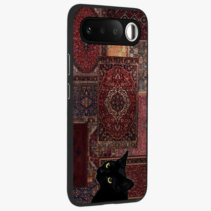 Regal Magic Cat Apple Glass Case upright view showcasing charming cat artwork with playful magical theme.