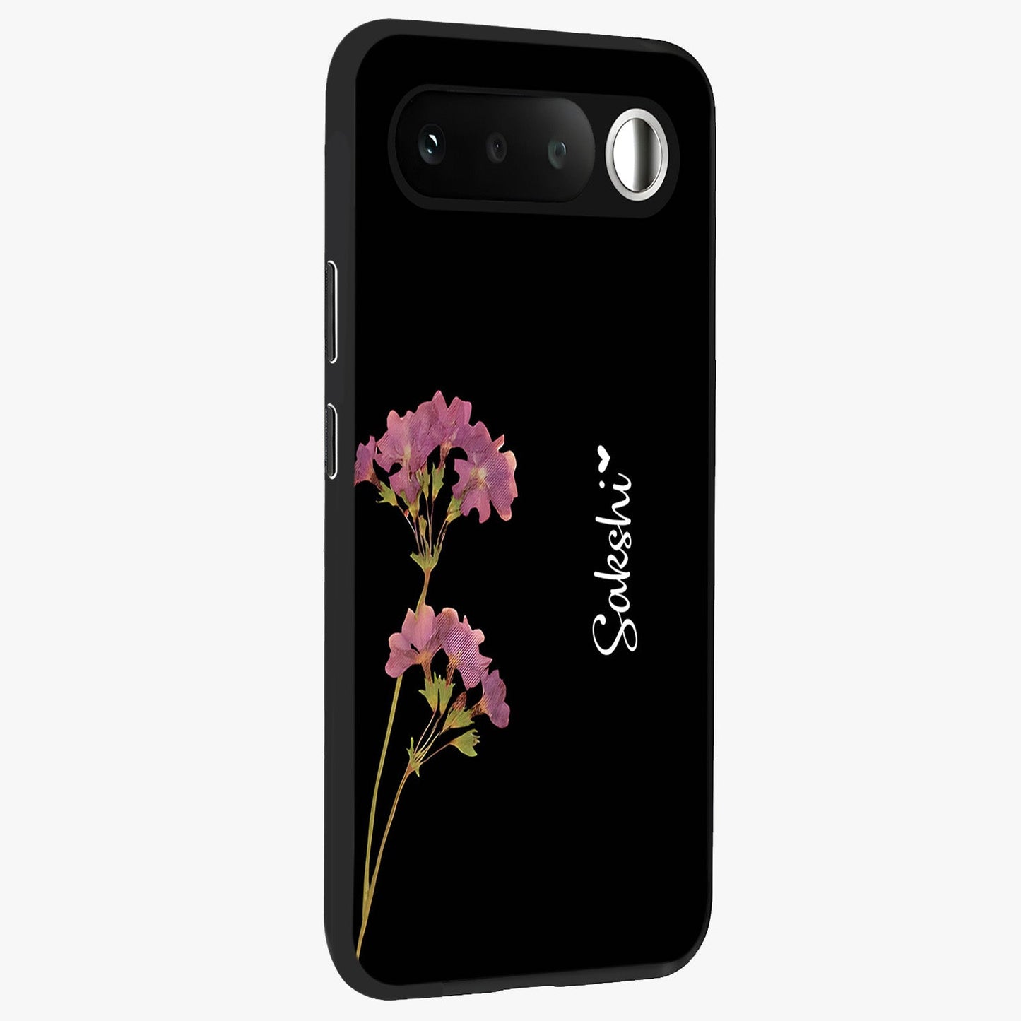 Riching Lavender Flower Custom Name Glass Case upright view showcasing elegant lavender floral artwork with personalized aesthetic.
