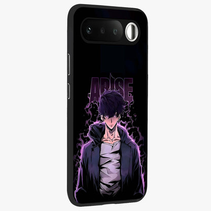 Shadow Monarch Awakening Glass Case upright view showcasing bold monarch artwork with mystical awakening theme.