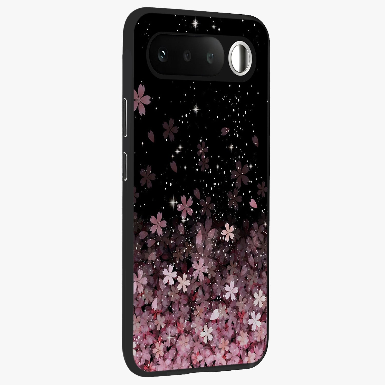 Small Starry Flowers Glass Case upright view showcasing charming floral artwork with dreamy starry theme.