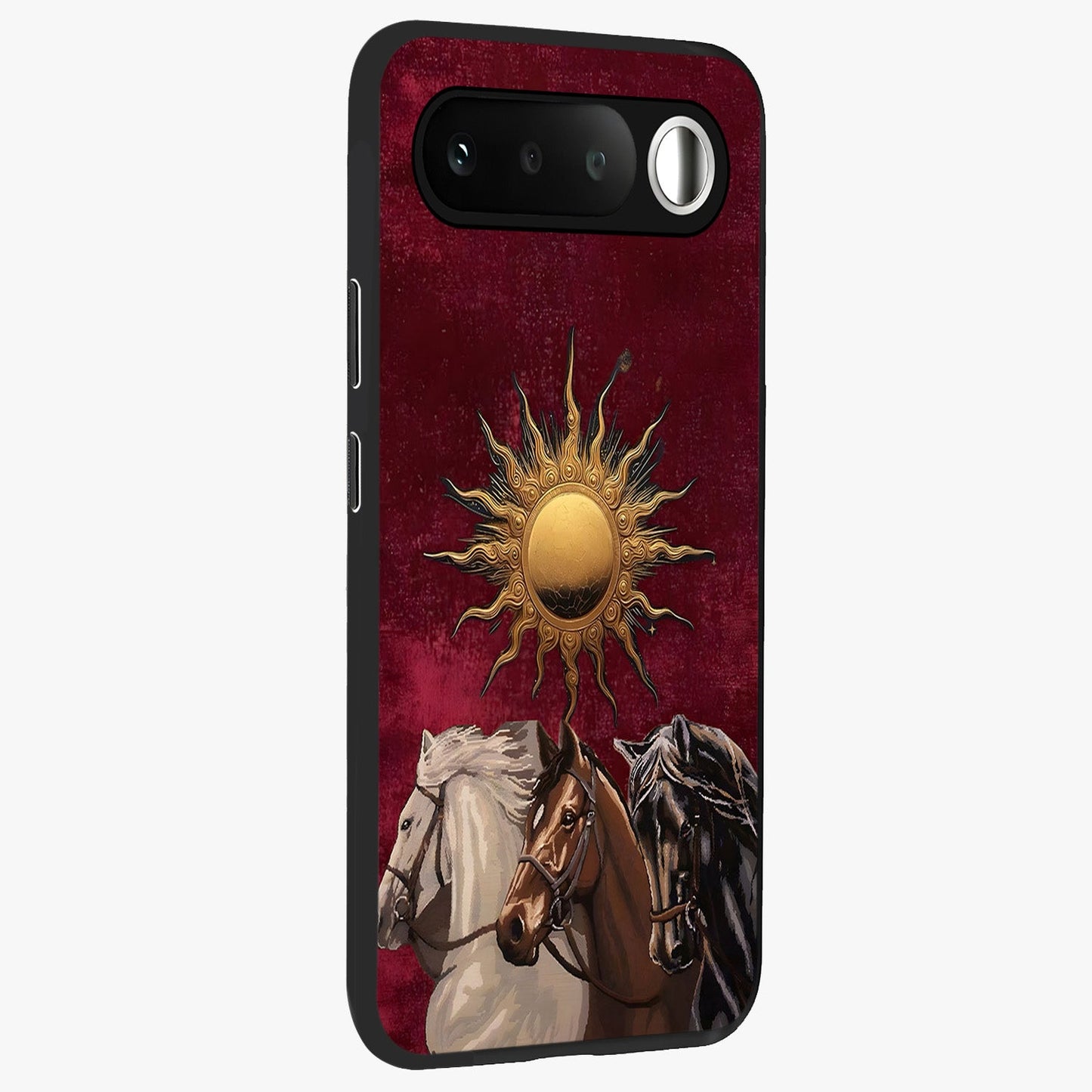 Solar Riders Glass Case upright view showcasing energetic rider artwork with bold adventure theme.