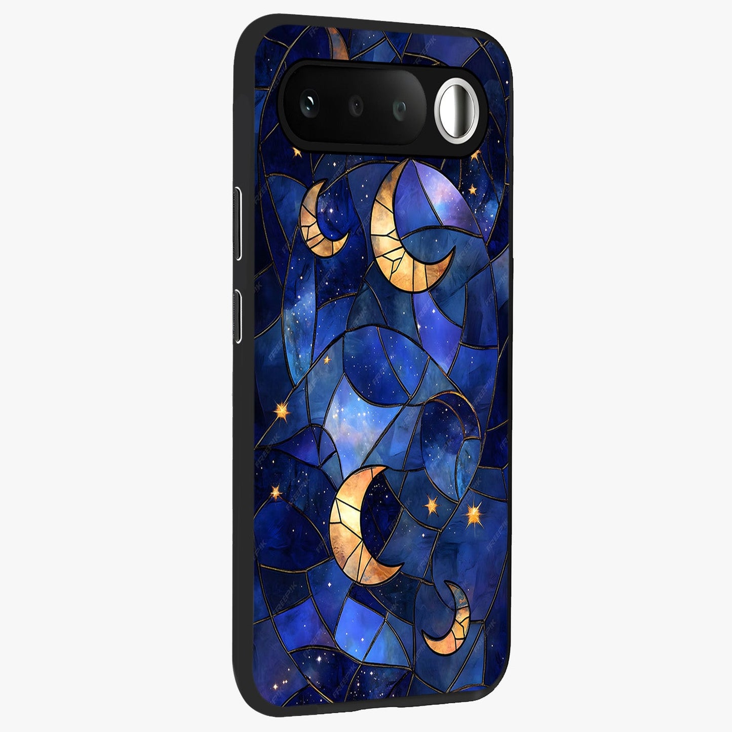 Starlit Sky Tapestry Glass Case upright view showcasing elegant starry sky artwork with cosmic decorative theme.