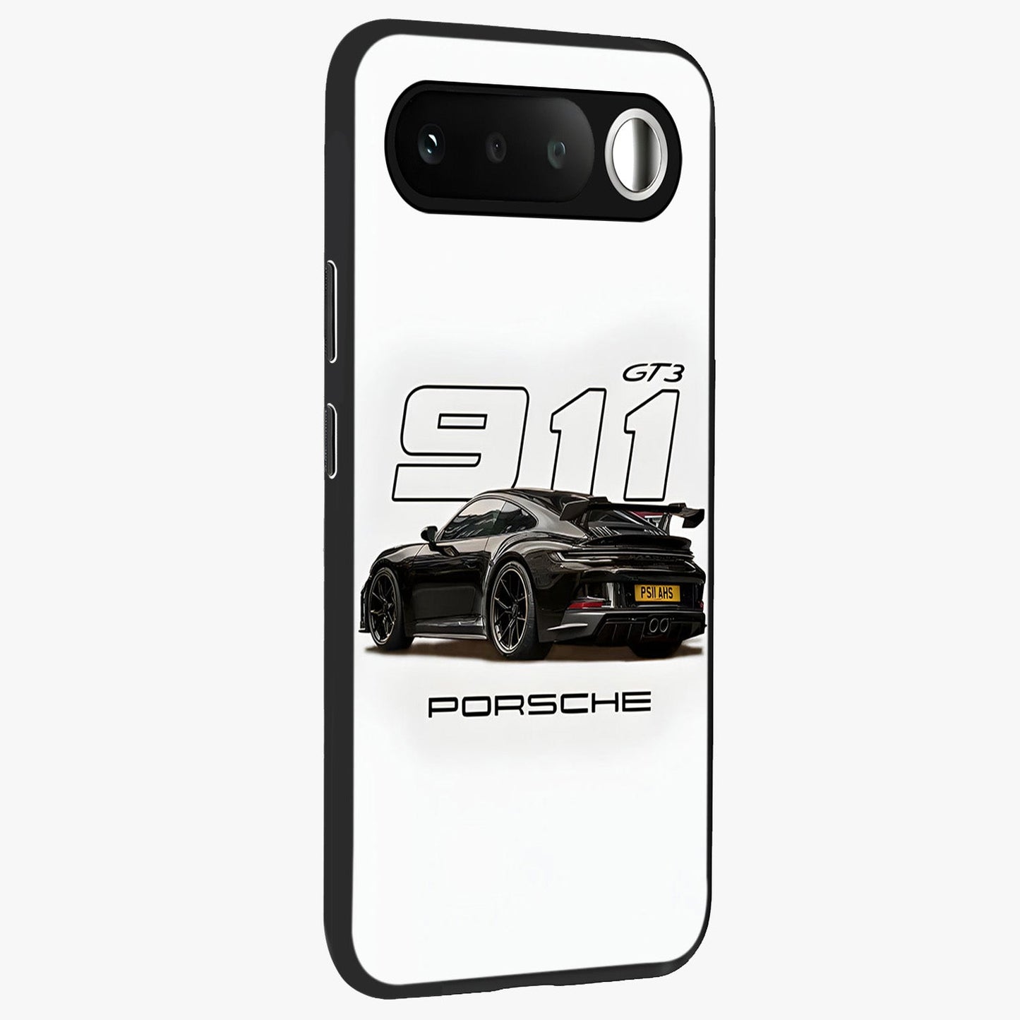 Turbo Legacy Icon Glass Case upright view showcasing bold racing inspired artwork with classic car theme.