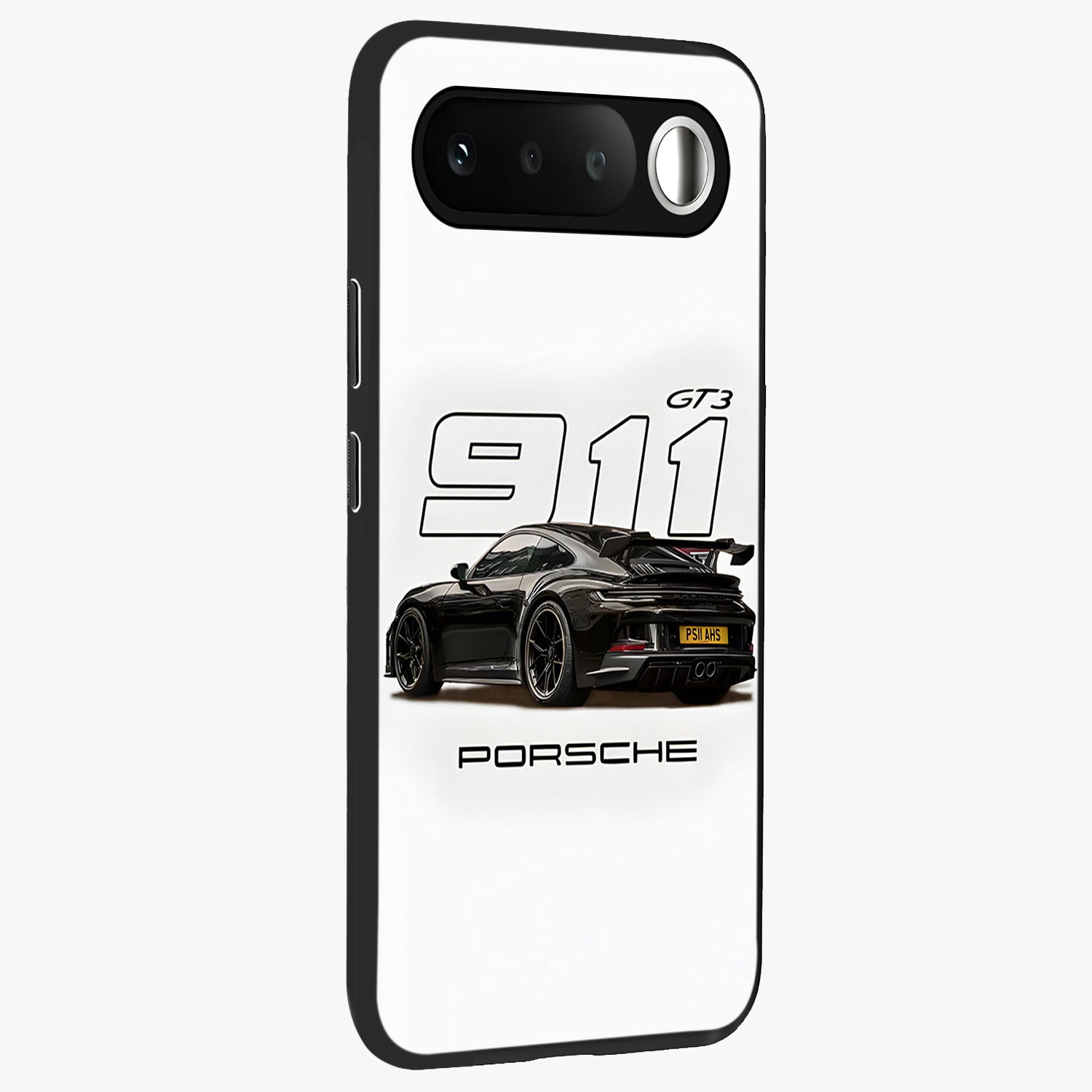 Turbo Legacy Icon Glass Case upright view showcasing bold racing inspired artwork with classic car theme.