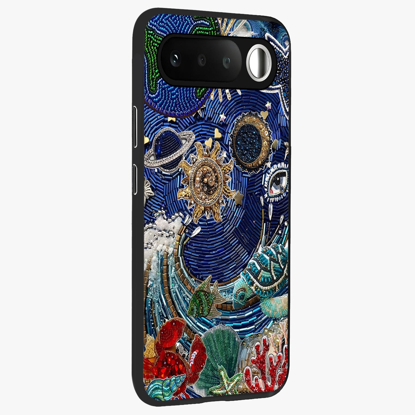 Universe Underwater Spark Glass Case upright view showcasing magical underwater galaxy artwork with vibrant cosmic theme.