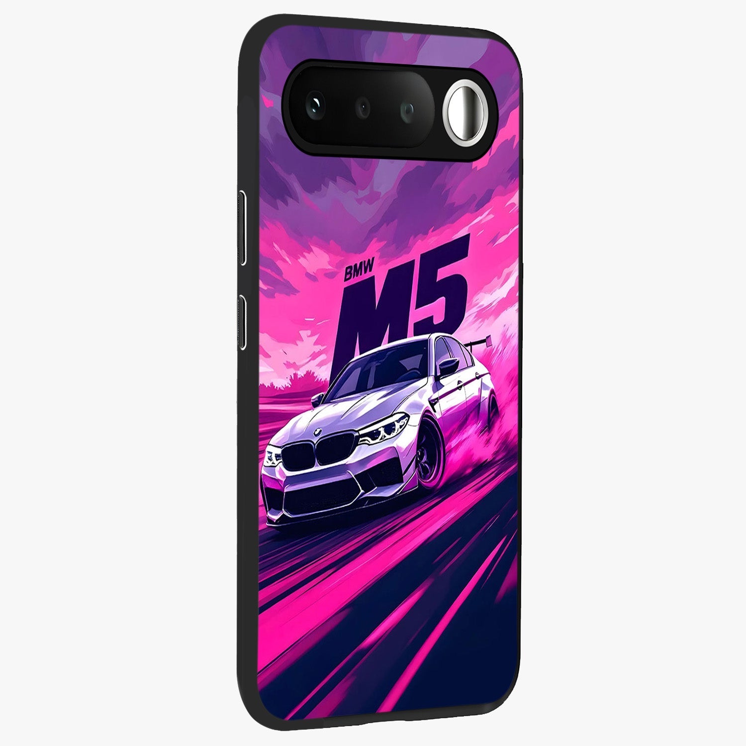 Velocity Drift Pulse Glass Case upright view showcasing powerful racing artwork with energetic motorsport theme.