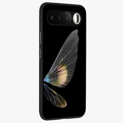 Whispers Of Wings Glass Case upright view showcasing elegant wing artwork with light airy theme.