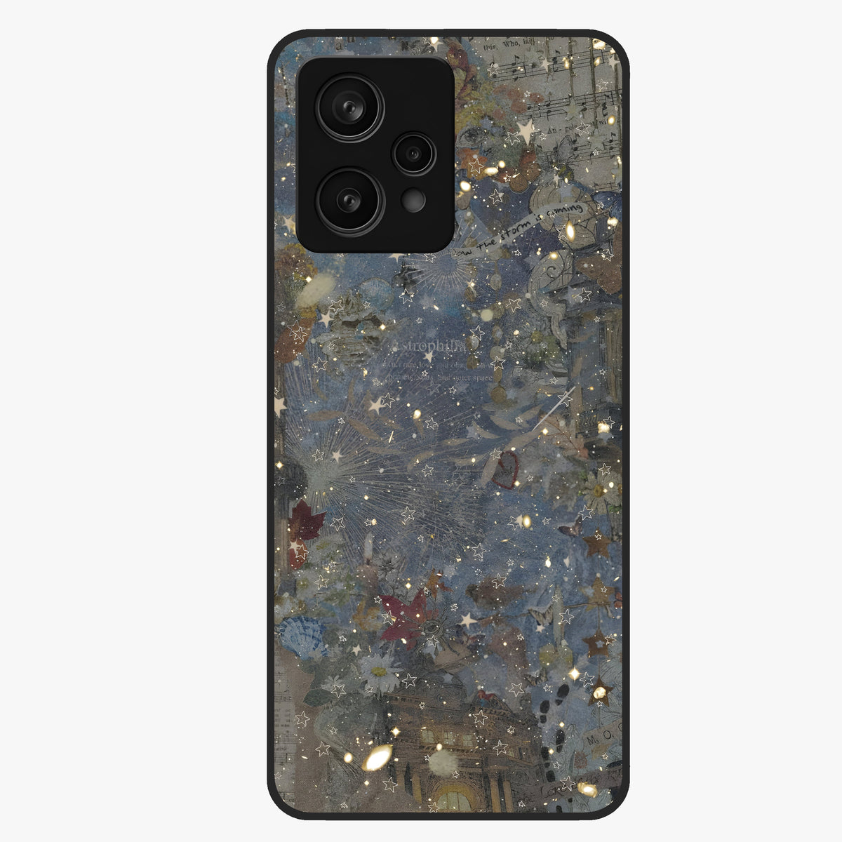 Aesthetic Astrolophia Glass Case showing flat back view with dreamy aesthetic design and glossy glass finish.