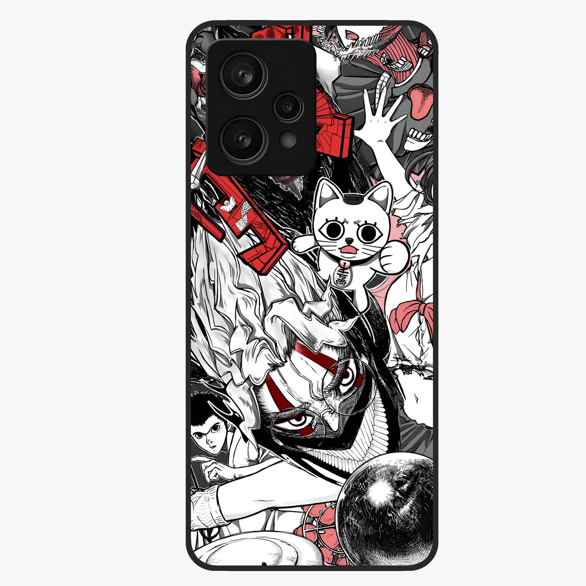 Crimson Chaos Panel Glass Case showing flat back view with bold crimson abstract artwork and glossy glass finish.