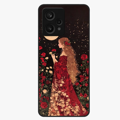 Crimson Dreams Glass Case showing flat back view with dreamy crimson artwork and glossy glass finish.