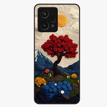 Eternal Nature Tapestry Glass Case showing flat back view with intricate nature tapestry artwork and glossy glass finish.